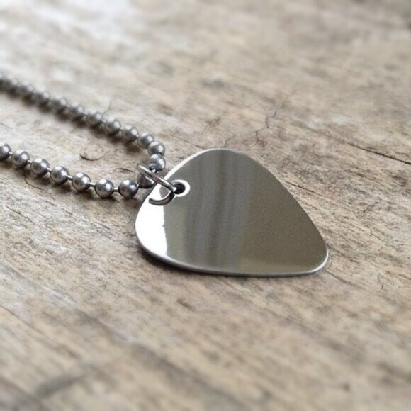 24 INCHES Shiny Mirror Stainless Steel Guitar Pick Necklace - Picture 1 of 8